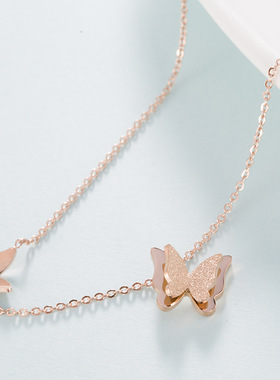 韩版钛钢蝴蝶项链女款