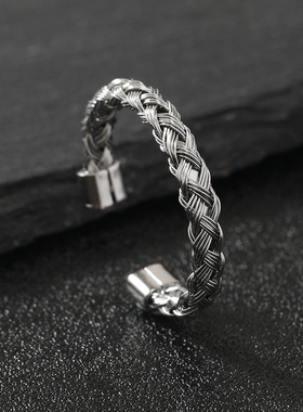 跨境新款麻花素圈钛钢戒指