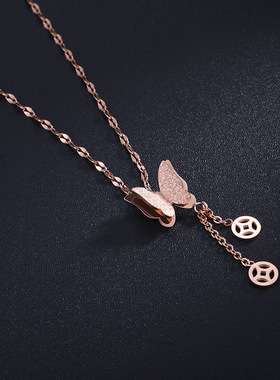 新款网红磨砂钛钢项链女玫瑰金