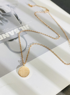 钛钢福字k金锁骨链053