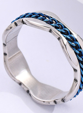 欧美新款可转动波浪钛钢戒指