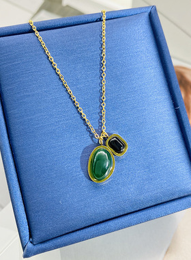 金色复古双吊坠锁骨链