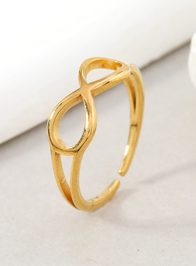 跨境钛钢镂空8字无穷戒指