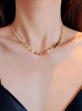 欧美创意钛钢love锁骨链