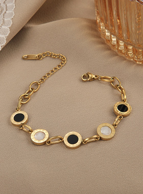 手链女ins小众设计黑白贝圆圈