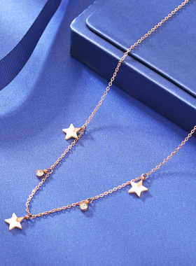 新款钛钢玫瑰金星星贝壳锁骨链