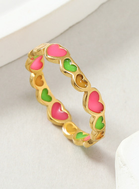 跨境热销多巴胺爱心夜光钛钢戒指