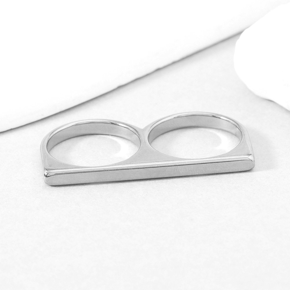 欧美跨境百搭新品镂空连指双环钛钢戒指个性朋克风指环饰品批发女