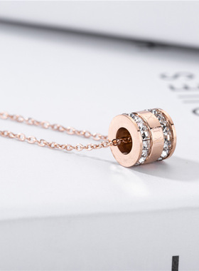 韩版钛钢锆石罗马数字锁骨链玫瑰