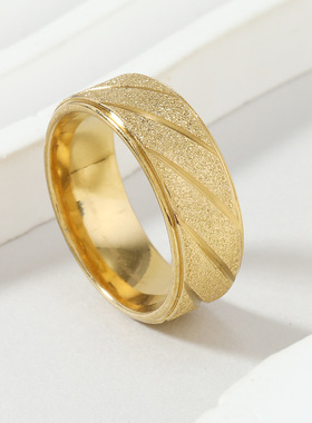 欧美跨境不锈钢斜纹磨砂钛钢戒指