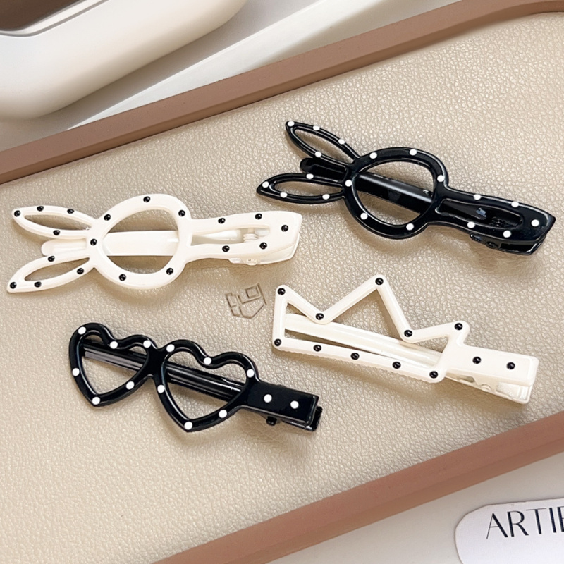 1对装~新款黑白波点刘海发卡鸭嘴