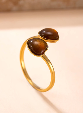 跨境热销钛钢天然石开口戒