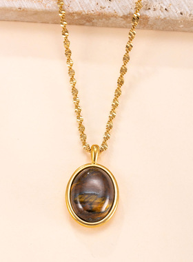 钛钢虎眼石几何项链20