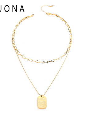 钛钢项链女欧美冷淡风长方形叠戴