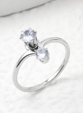 韩版不锈钢细戒金色皇冠镶锆石