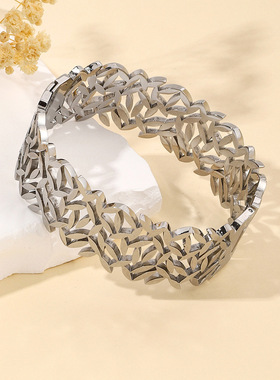 欧美金色钛钢手镯女创意潮流宽版