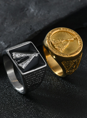 欧美男士几何十字架不锈钢戒指