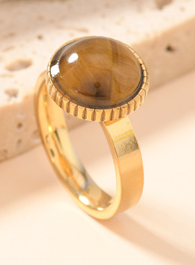 欧美新款虎眼石几何情侣对戒