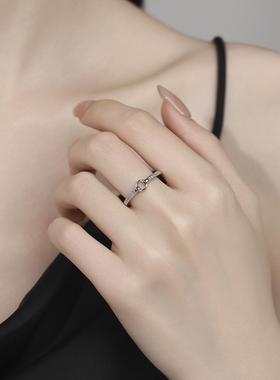 925银镶钻扣环戒指女闪钻圆环