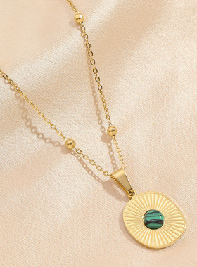 波西米亚风钛钢绿松石锁骨链