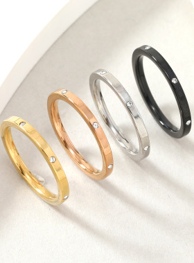 跨境钛钢微镶钻情侣对戒四色套装