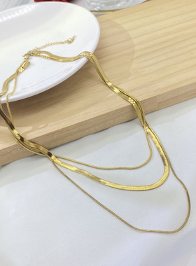 金色三层扁蛇骨链气质简约欧美风
