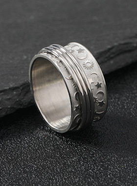 新款时尚可转动花朵星月钛钢手饰