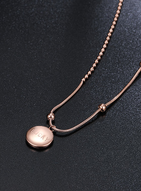 钛钢幸运金豆锁骨链35