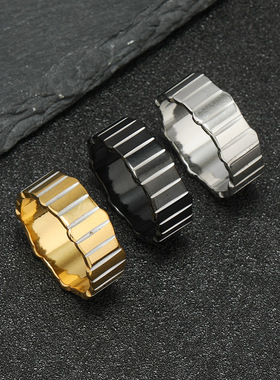 跨境新款不锈钢波浪边钛钢戒指