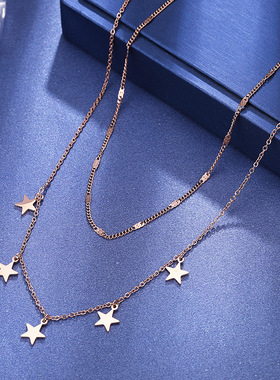 玫瑰金双层粗链满天星项链时尚轻