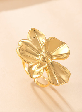 欧美风钛钢花朵开口戒