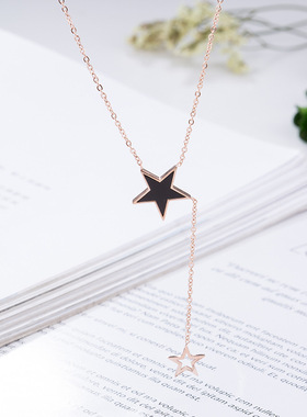 新款钛钢玫瑰金五角星项链