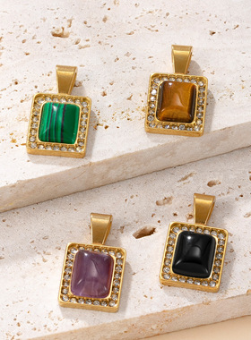 单吊坠不锈钢项链18K镀金镶钻