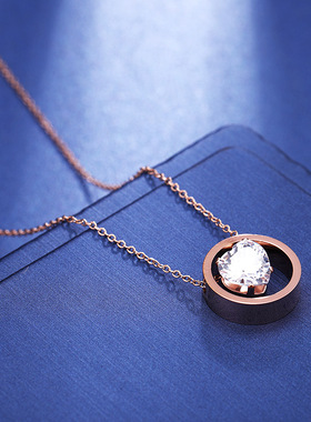 新款钛钢玫瑰金心形项链