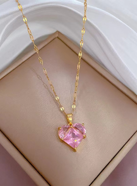 新款粉色爱心项链女款