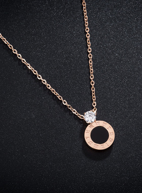 欧美钛钢玫瑰金镶钻锁骨链