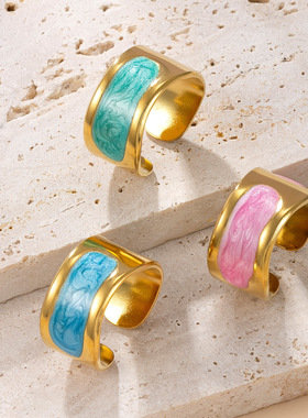 欧美跨境不锈钢彩油可调戒指