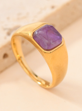 欧美爆款钛钢天然石情侣戒指