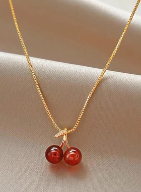 时尚新款樱桃项链女红色石榴石