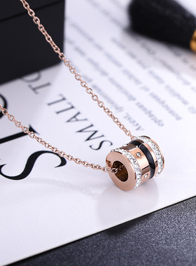 创意圆柱镶钻钛钢项链女网红个性