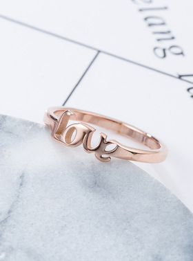 欧美钛钢玫瑰金情侣戒指