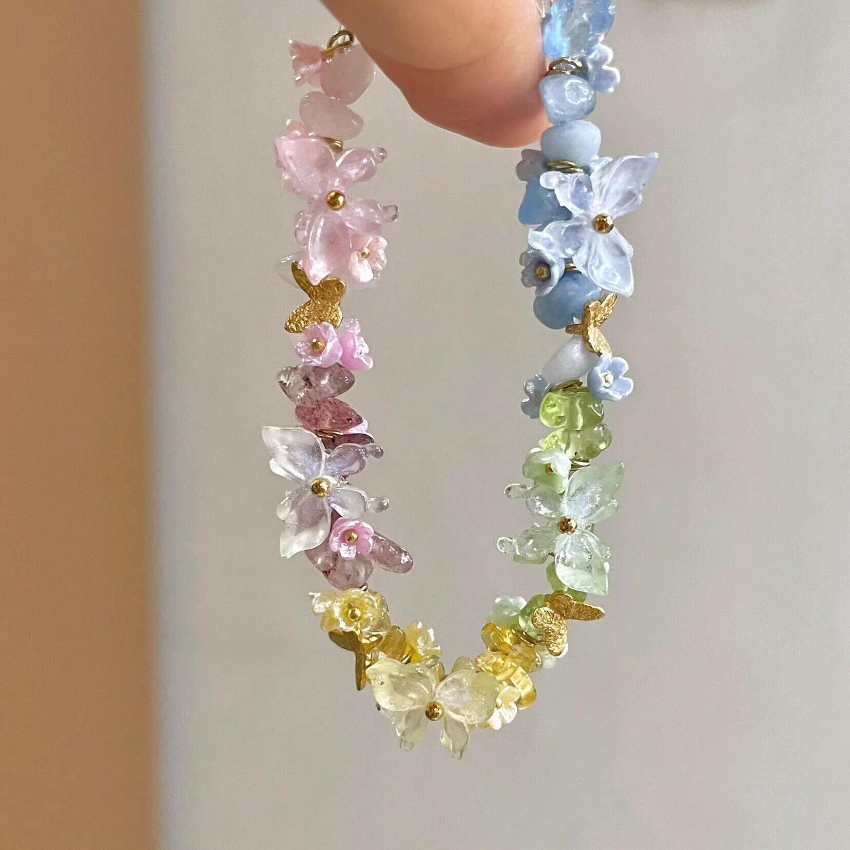 新中式彩色花朵蝴蝶编绳手链女国风精致手饰森系配饰品小众设计