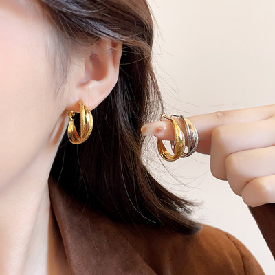金色磨砂素圈耳环女轻奢新款