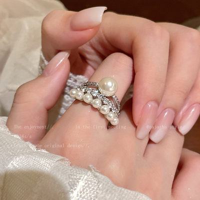 双层珠珠戒指女款粗胖手大号
