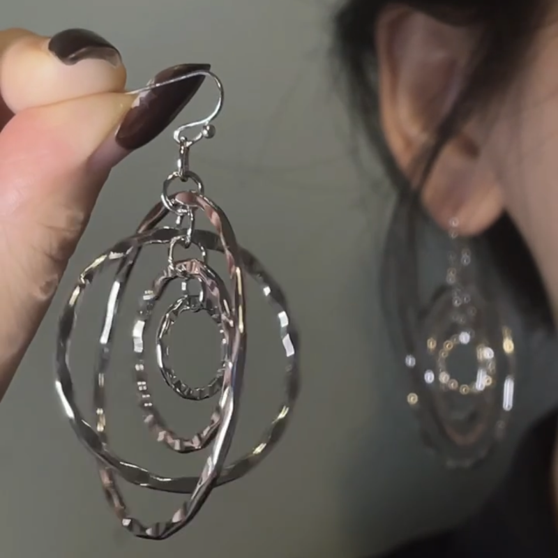 复古多层锤纹耳圈吊坠耳环女清冷ins冷淡风耳钉酷感姐系耳饰耳夹