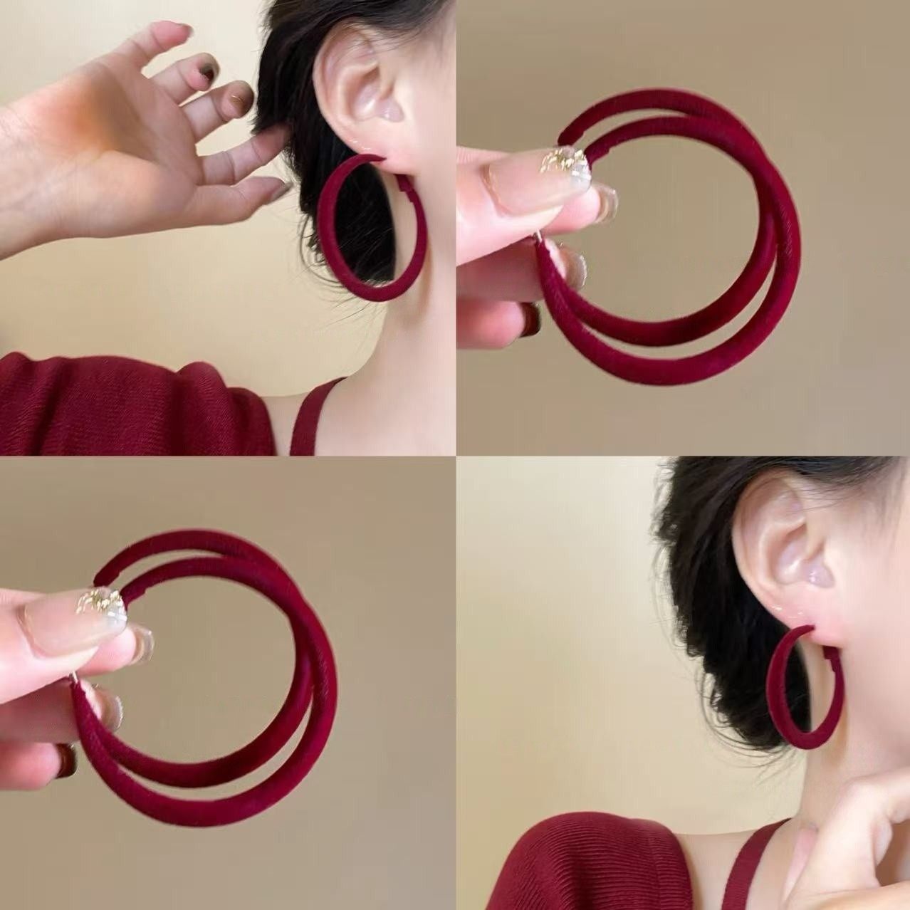 红色植绒耳圈高级感秋冬气质圆圈耳环2026新款爆款耳饰简约气质型,饰品/流行首饰/时尚饰品新,耳环,淘宝优惠券,粉丝福利购,淘宝优惠卷