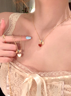 韩系轻奢双爱心锁骨链女款