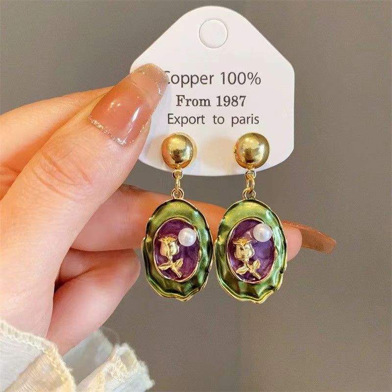 巴洛克珠珠油画感耳钉复古轻奢洋气感女小众设计高级耳饰复古耳环