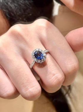 蓝色闪钻戒指女轻奢高级小众设计独特指环2026新款爆款