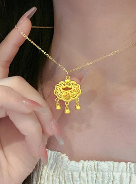 新中式平安锁包吊坠锁骨链女款